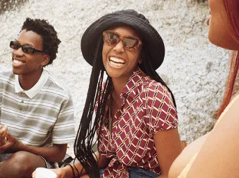 woman and friends staying connected laughing and talking